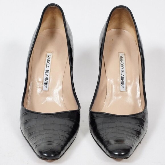Manolo Blahnik Carolyne crocodile alligator shoes 37.5 US 7.5 black - Picture 7 of 8